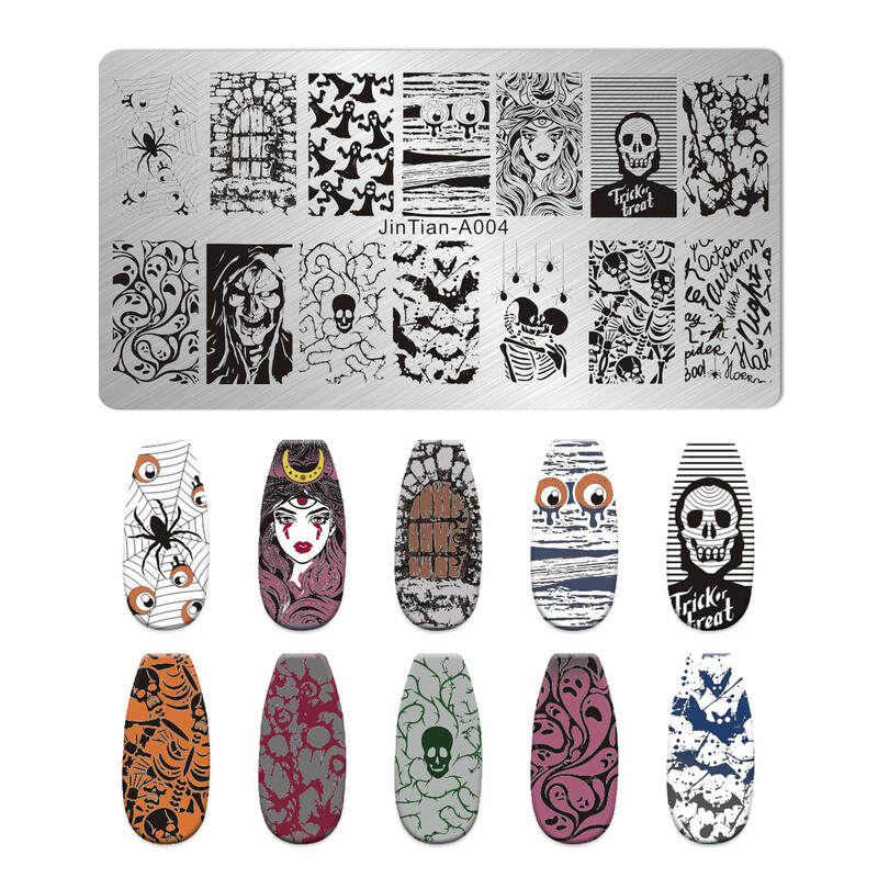 Πρότυπο σχεδίασης πινακίδας σφράγισης αποκριάτικων νυχιών Witch Heart Spider Εικόνα στένσιλ Εργαλεία εκτύπωσης νυχιών Διακόσμηση