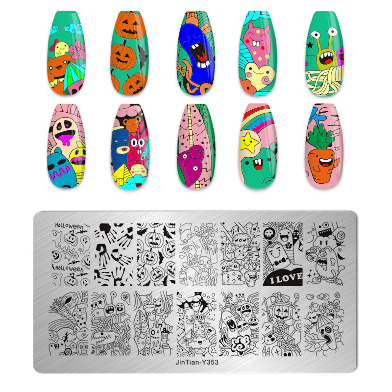 Πρότυπο σχεδίασης πινακίδας σφράγισης αποκριάτικων νυχιών Witch Heart Spider Εικόνα στένσιλ Εργαλεία εκτύπωσης νυχιών Διακόσμηση