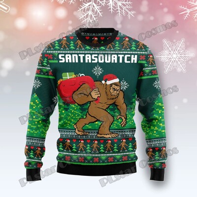 Jesen Zima Unisex ležerni pleteni pulover džemper s nevjerojatnim Bigfoot uzorkom 3D ispisan muški ružni božićni džemper KMY01