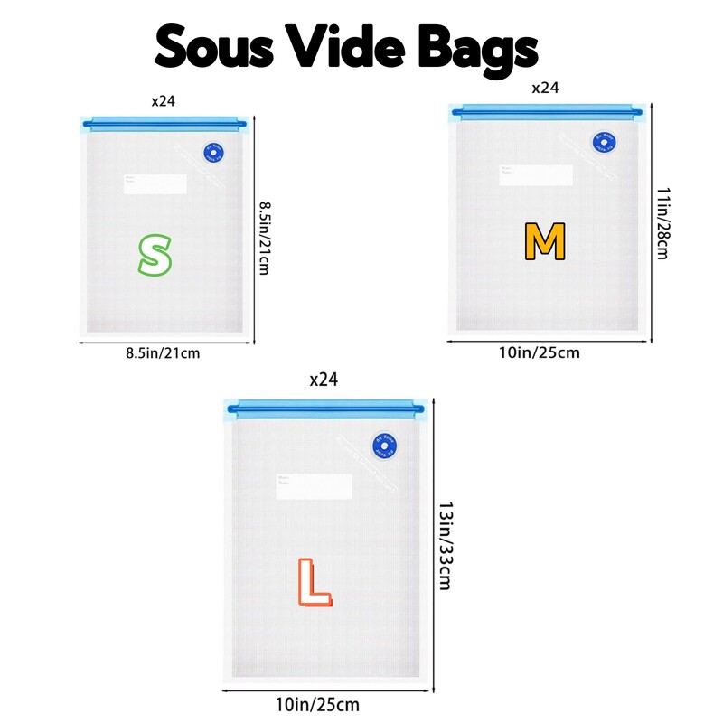 Sous Vide zacskók, újrafelhasználható BPA-mentes vákuumos lezáró táskák Vákuumos élelmiszertároló zacskók főzéshez/élelmiszer tároláshoz/mikrohullámú melegítéshez