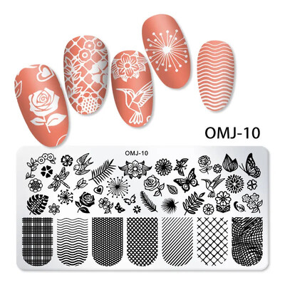 Snake Leopard Nail Art Stamping Plate Γεωμετρικές γραμμές Φύλλα Λουλούδια Σχεδιασμός νυχιών Πλάκες εκτύπωσης εικόνας στένσιλ Εργαλεία σφράγισης