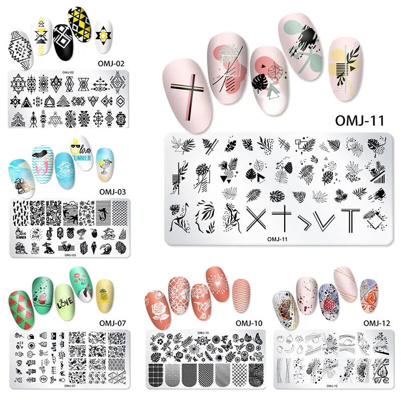 Snake Leopard Nail Art Stamping Plate Γεωμετρικές γραμμές Φύλλα Λουλούδια Σχεδιασμός νυχιών Πλάκες εκτύπωσης εικόνας στένσιλ Εργαλεία σφράγισης