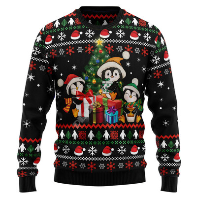 Xmas Santa Claus Cat Animal Colorful Tattoo Retro 3DPrint Funny Christmas Ugly πλεκτό πουλόβερ Harajuku Casual μακρυμάνικο X17