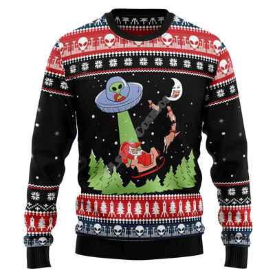 Božićni Djed Božićnjak Mačka Životinja Šarena tetovaža Retro 3Dprint Smiješni božićni Ružni pleteni pulover Harajuku Ležerni dugi rukavi X17