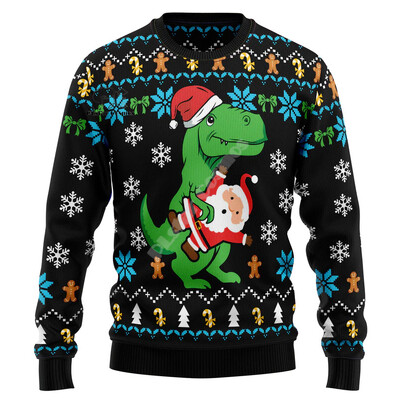 Božićni Djed Božićnjak Mačka Životinja Šarena tetovaža Retro 3Dprint Smiješni božićni Ružni pleteni pulover Harajuku Ležerni dugi rukavi X17