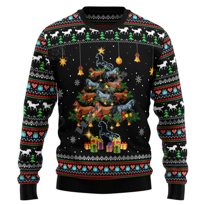 Božićni Djed Božićnjak Mačka Životinja Šarena tetovaža Retro 3Dprint Smiješni božićni Ružni pleteni pulover Harajuku Ležerni dugi rukavi X17