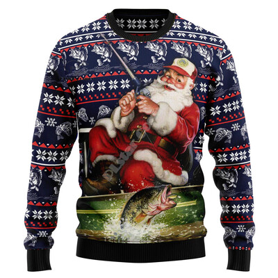Božićni Djed Božićnjak Mačka Životinja Šarena tetovaža Retro 3Dprint Smiješni božićni Ružni pleteni pulover Harajuku Ležerni dugi rukavi X17