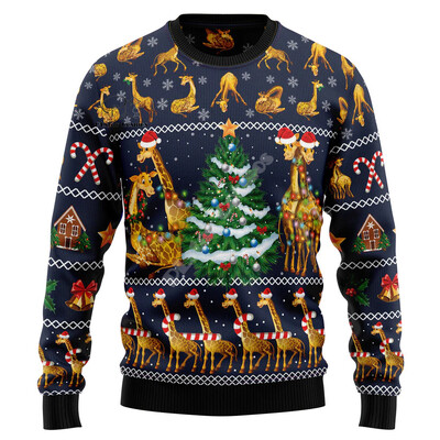 Božićni Djed Božićnjak Mačka Životinja Šarena tetovaža Retro 3Dprint Smiješni božićni Ružni pleteni pulover Harajuku Ležerni dugi rukavi X17