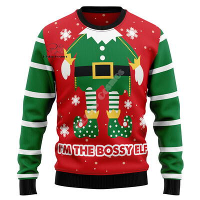 Božićni Djed Božićnjak Mačka Životinja Šarena tetovaža Retro 3Dprint Smiješni božićni Ružni pleteni pulover Harajuku Ležerni dugi rukavi X17