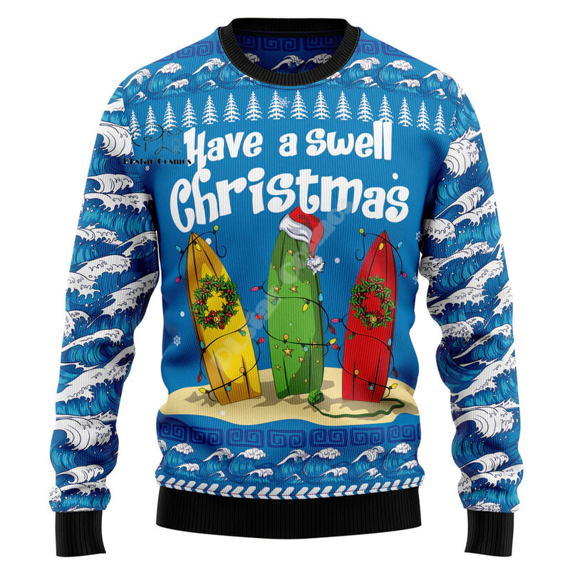 Božićni Djed Božićnjak Mačka Životinja Šarena tetovaža Retro 3Dprint Smiješni božićni Ružni pleteni pulover Harajuku Ležerni dugi rukavi X17