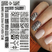 Πλάκες για σφράγιση νυχιών με εικόνα ζώου Tiger Zebra Leopard Print από ανοξείδωτο χάλυβα στένσιλ για μανικιούρ νυχιών Πρότυπα για σφραγίδες