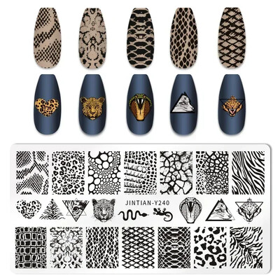 Πλάκες για σφράγιση νυχιών με εικόνα ζώου Tiger Zebra Leopard Print από ανοξείδωτο χάλυβα στένσιλ για μανικιούρ νυχιών Πρότυπα για σφραγίδες