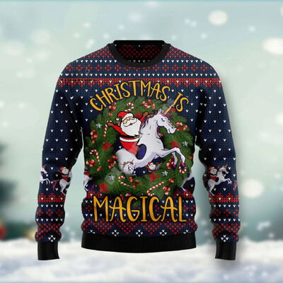 Xmas Santa Claus Cat Animal Colorful Tattoo Retro 3DPrint Funny Christmas Ugly πλεκτό πουλόβερ Harajuku Casual μακρυμάνικο X9