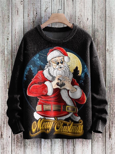 Xmas Santa Claus Cat Animal Colorful Tattoo Retro 3DPrint Funny Christmas Ugly πλεκτό πουλόβερ Harajuku Casual μακρυμάνικο X9