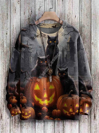 Xmas Santa Claus Cat Animal Colorful Tattoo Retro 3DPrint Funny Christmas Ugly πλεκτό πουλόβερ Harajuku Casual μακρυμάνικο X9