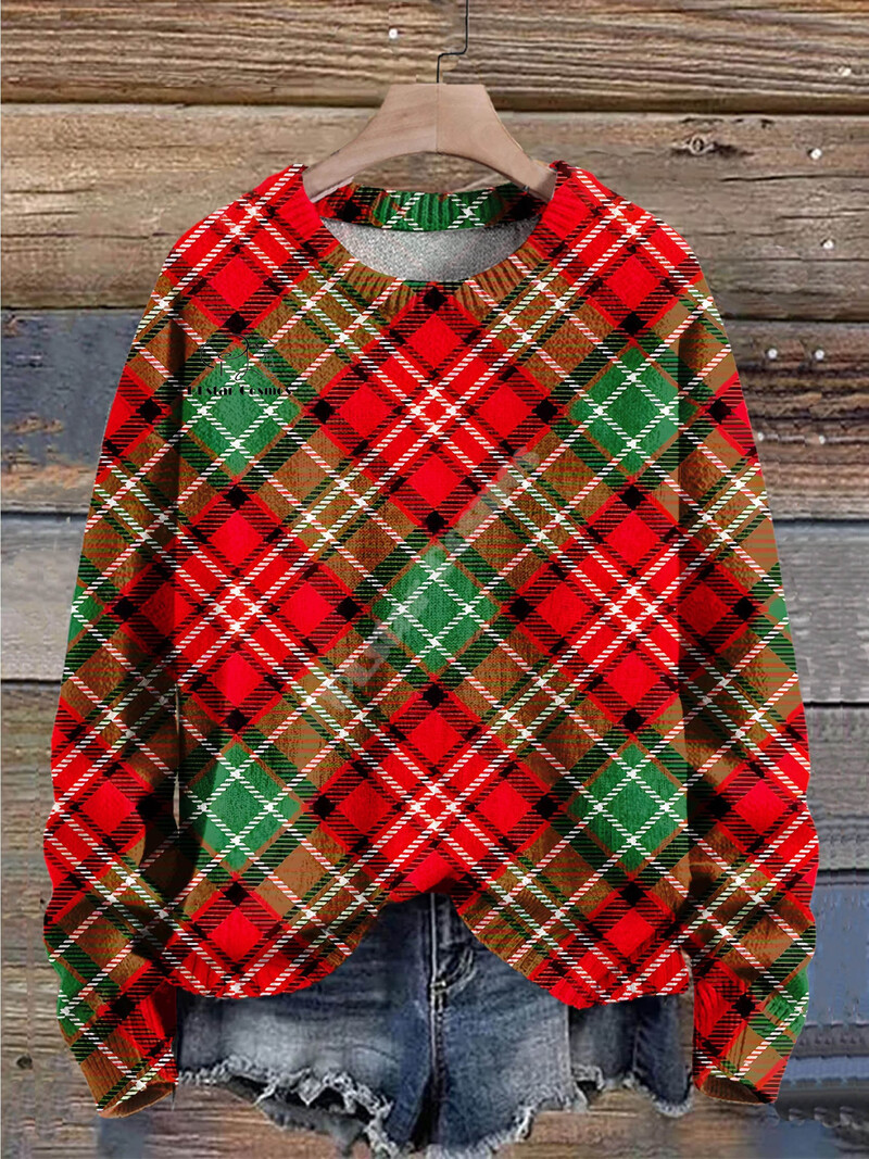 Xmas Santa Claus Cat Animal Colorful Tattoo Retro 3DPrint Funny Christmas Ugly πλεκτό πουλόβερ Harajuku Casual μακρυμάνικο X9