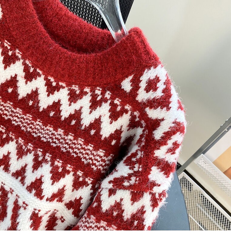 Φθινόπωρο/Χειμώνας 2024 Νέο Παχύ κόκκινο Χριστουγεννιάτικο Κομψό, Ρετρό Φαρδιά Εξωτερικά Ενδύματα Τεμπέλικο πουλόβερ