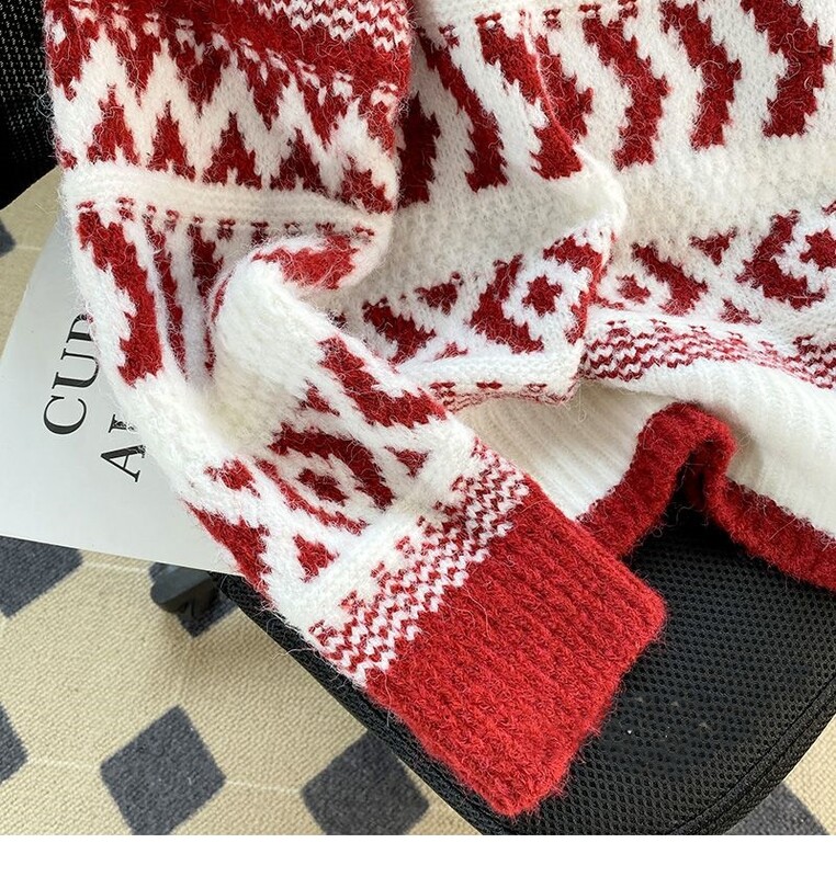 Φθινόπωρο/Χειμώνας 2024 Νέο Παχύ κόκκινο Χριστουγεννιάτικο Κομψό, Ρετρό Φαρδιά Εξωτερικά Ενδύματα Τεμπέλικο πουλόβερ