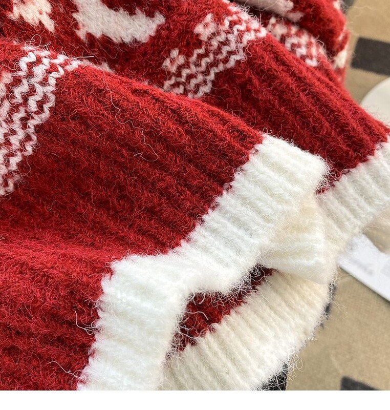 Φθινόπωρο/Χειμώνας 2024 Νέο Παχύ κόκκινο Χριστουγεννιάτικο Κομψό, Ρετρό Φαρδιά Εξωτερικά Ενδύματα Τεμπέλικο πουλόβερ