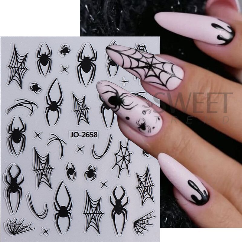 Αυτοκόλλητα για το Halloween Nail Art Αυτοκόλλητα για ιστούς αράχνης Σχεδιασμός συρόμενοι με γραμμή νυχτερίδας Αυτοκόλλητα αυτοκόλλητα για αξεσουάρ διακόσμησης εορταστικού μανικιούρ