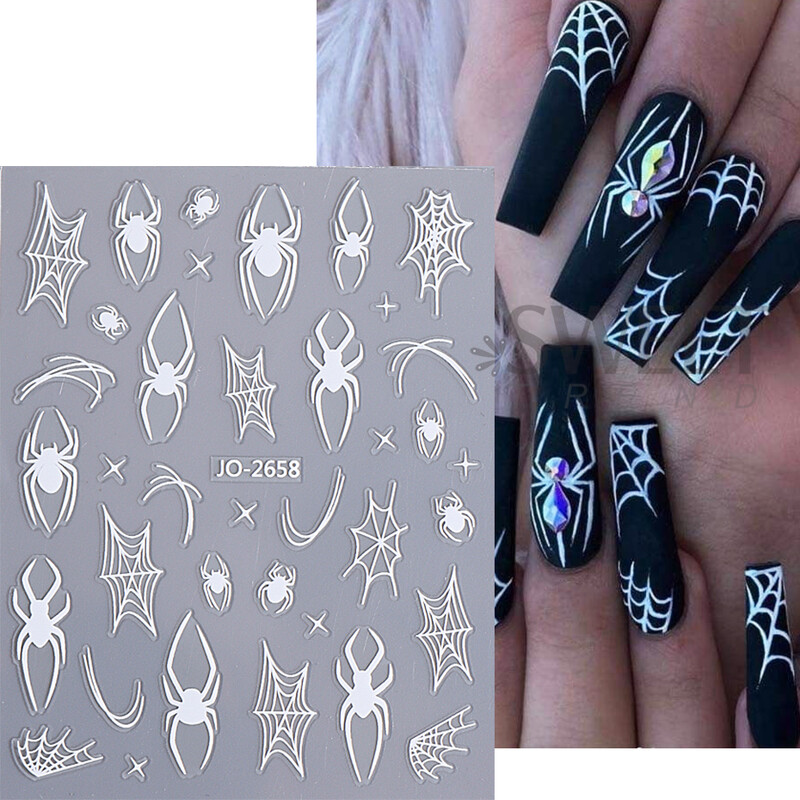 Αυτοκόλλητα για το Halloween Nail Art Αυτοκόλλητα για ιστούς αράχνης Σχεδιασμός συρόμενοι με γραμμή νυχτερίδας Αυτοκόλλητα αυτοκόλλητα για αξεσουάρ διακόσμησης εορταστικού μανικιούρ