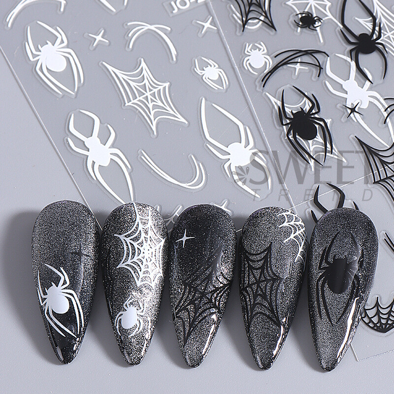 Αυτοκόλλητα για το Halloween Nail Art Αυτοκόλλητα για ιστούς αράχνης Σχεδιασμός συρόμενοι με γραμμή νυχτερίδας Αυτοκόλλητα αυτοκόλλητα για αξεσουάρ διακόσμησης εορταστικού μανικιούρ