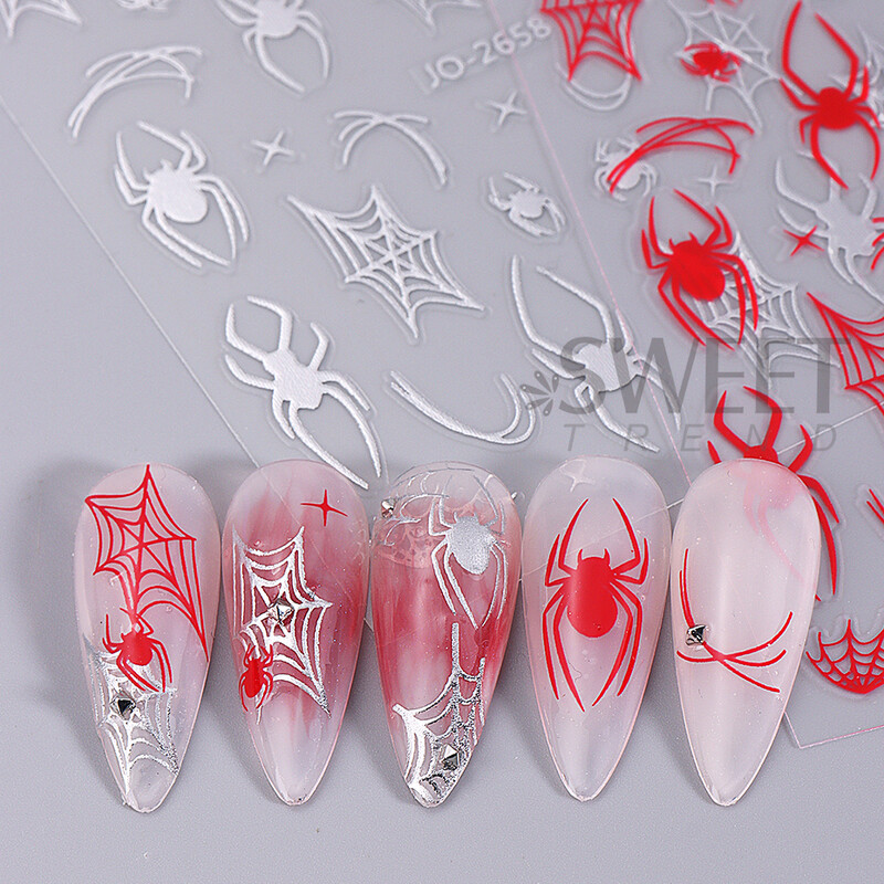 Αυτοκόλλητα για το Halloween Nail Art Αυτοκόλλητα για ιστούς αράχνης Σχεδιασμός συρόμενοι με γραμμή νυχτερίδας Αυτοκόλλητα αυτοκόλλητα για αξεσουάρ διακόσμησης εορταστικού μανικιούρ