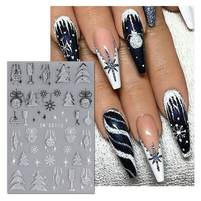 3D božićni snjegović naljepnica za nokte Pahuljica zeleno lišće samoljepljive DIY zimske naljepnice klizni novogodišnji ukrasi za manikuru