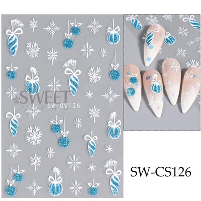 3D božićni snjegović naljepnica za nokte Pahuljica zeleno lišće samoljepljive DIY zimske naljepnice klizni novogodišnji ukrasi za manikuru
