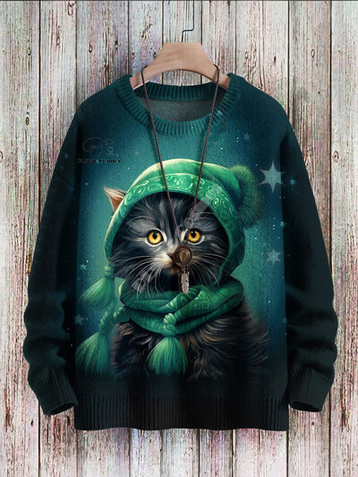 Χριστουγεννιάτικο Ugly πλεκτό πουλόβερ Xmas Santa Claus Animal Πολύχρωμο τατουάζ Retro Unisex 3DPprint Funny Harajuku Casual μακρυμάνικα H