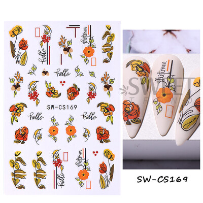 Φθινοπωρινά αυτοκόλλητα για φθινοπωρινά νύχια κολοκύθας Φθινοπωρινά φύλλα σφενδάμου λουλούδι Holly Element Decal Χειμερινά αυτοκόλλητα συρόμενα συρόμενα για μανικιούρ Συμβουλές