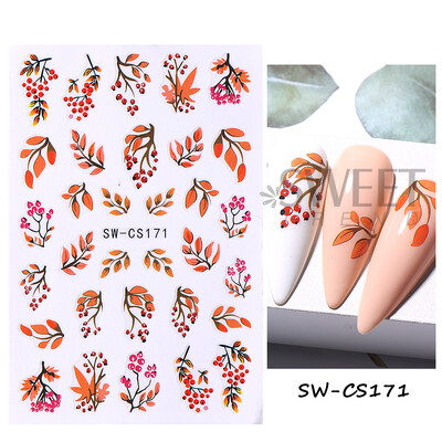 Φθινοπωρινά αυτοκόλλητα για φθινοπωρινά νύχια κολοκύθας Φθινοπωρινά φύλλα σφενδάμου λουλούδι Holly Element Decal Χειμερινά αυτοκόλλητα συρόμενα συρόμενα για μανικιούρ Συμβουλές