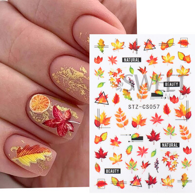Φθινοπωρινά αυτοκόλλητα για φθινοπωρινά νύχια κολοκύθας Φθινοπωρινά φύλλα σφενδάμου λουλούδι Holly Element Decal Χειμερινά αυτοκόλλητα συρόμενα συρόμενα για μανικιούρ Συμβουλές