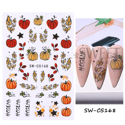 Φθινοπωρινά αυτοκόλλητα για φθινοπωρινά νύχια κολοκύθας Φθινοπωρινά φύλλα σφενδάμου λουλούδι Holly Element Decal Χειμερινά αυτοκόλλητα συρόμενα συρόμενα για μανικιούρ Συμβουλές