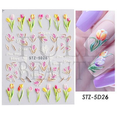 5D ανάγλυφα αυτοκόλλητα νυχιών Λευκό τριαντάφυλλο λουλούδι με δαντέλα χαραγμένα συρόμενα για νύχια καλοκαιρινό γάμο Αυτοκόλλητο Decal Decal SA5D-K128