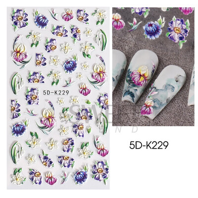 5D reljefni ljubičasti cvijet irisa Naljepnica za nokte Ljubičasti cvjetni klizači Suncokret Tratinčica Dizajn za nail art ukrase za manikuru SA5D-K