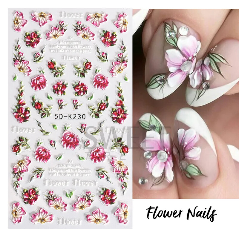 5D reljefni ljubičasti cvijet irisa Naljepnica za nokte Ljubičasti cvjetni klizači Suncokret Tratinčica Dizajn za nail art ukrase za manikuru SA5D-K