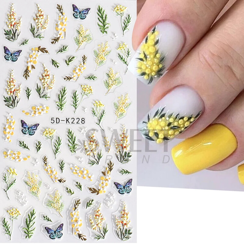 5D reljefni ljubičasti cvijet irisa Naljepnica za nokte Ljubičasti cvjetni klizači Suncokret Tratinčica Dizajn za nail art ukrase za manikuru SA5D-K