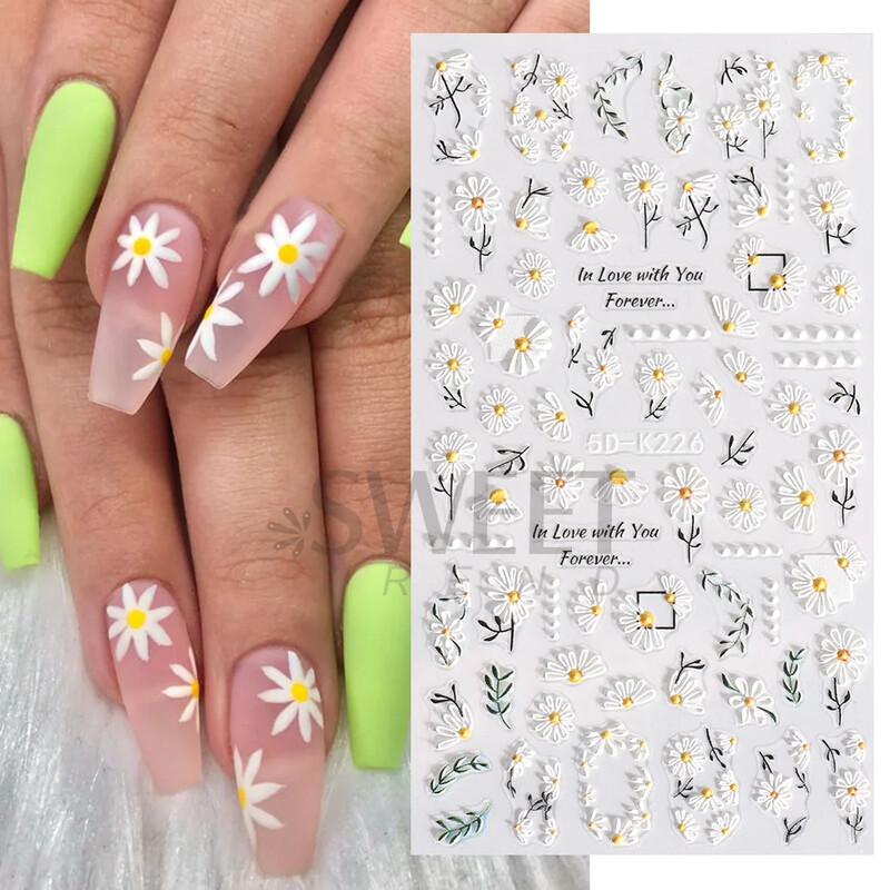 5D reljefni ljubičasti cvijet irisa Naljepnica za nokte Ljubičasti cvjetni klizači Suncokret Tratinčica Dizajn za nail art ukrase za manikuru SA5D-K
