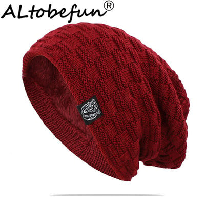 ALTOBEFUN Skullies Beanie Χειμερινό καπέλο για άντρες Faux Fur Φαρδύ ζεστό πλεκτό καπέλο ενηλίκων Beanies Χοντρό πλεκτό καπέλο για γυναίκες Καπέλα BHT144