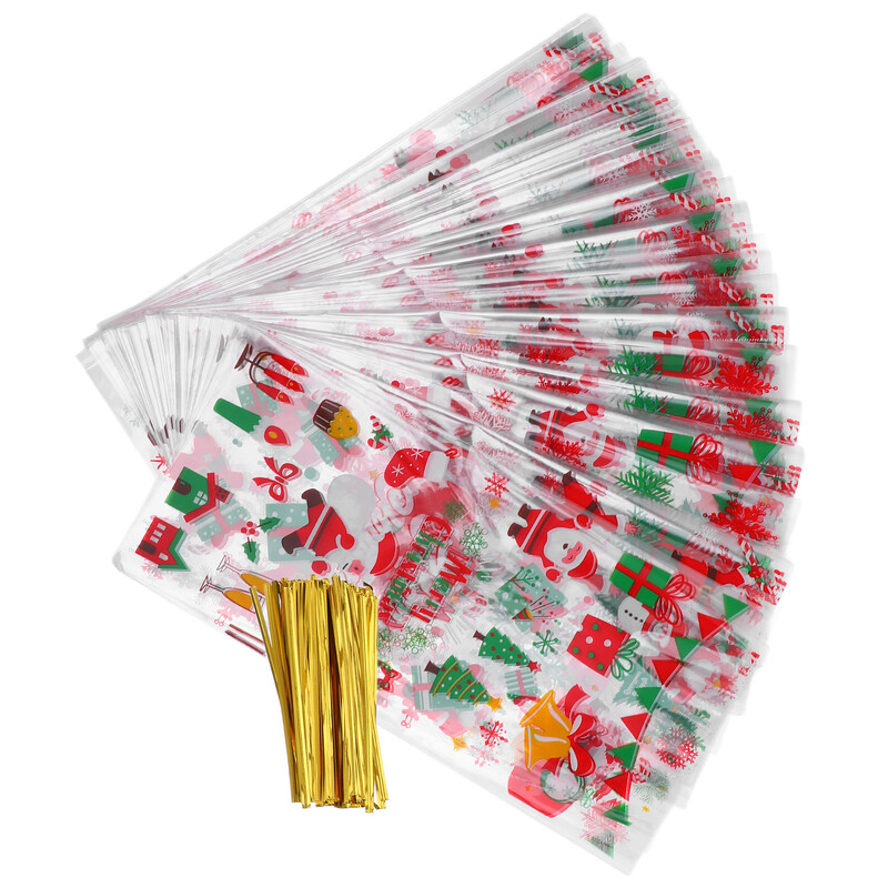 100 tk jõuluküpsisekott pühadepakendite maiuspalade kotid selge kingitus lumetšello lumehelves tsellofaani klaas