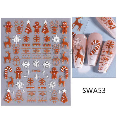 Χριστουγεννιάτικο αυτοκόλλητο νυχιών τρισδιάστατο 3D Winter Glitter Elk Snowflake Gingerbread Man Αυτοκόλλητα ολισθητήρες DIY Διακοσμήσεις για μανικιούρ