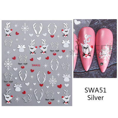 Χριστουγεννιάτικο αυτοκόλλητο νυχιών τρισδιάστατο 3D Winter Glitter Elk Snowflake Gingerbread Man Αυτοκόλλητα ολισθητήρες DIY Διακοσμήσεις για μανικιούρ