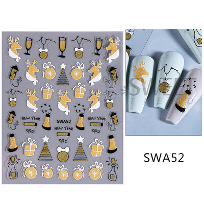 Χριστουγεννιάτικο αυτοκόλλητο νυχιών τρισδιάστατο 3D Winter Glitter Elk Snowflake Gingerbread Man Αυτοκόλλητα ολισθητήρες DIY Διακοσμήσεις για μανικιούρ