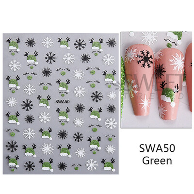 Χριστουγεννιάτικο αυτοκόλλητο νυχιών τρισδιάστατο 3D Winter Glitter Elk Snowflake Gingerbread Man Αυτοκόλλητα ολισθητήρες DIY Διακοσμήσεις για μανικιούρ