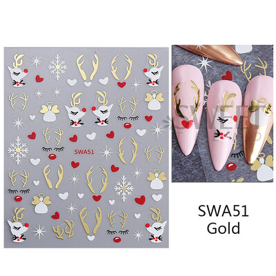 Χριστουγεννιάτικο αυτοκόλλητο νυχιών τρισδιάστατο 3D Winter Glitter Elk Snowflake Gingerbread Man Αυτοκόλλητα ολισθητήρες DIY Διακοσμήσεις για μανικιούρ