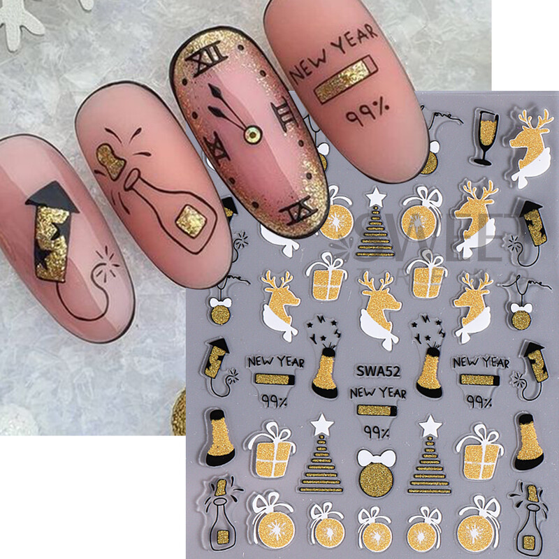 Χριστουγεννιάτικο αυτοκόλλητο νυχιών τρισδιάστατο 3D Winter Glitter Elk Snowflake Gingerbread Man Αυτοκόλλητα ολισθητήρες DIY Διακοσμήσεις για μανικιούρ