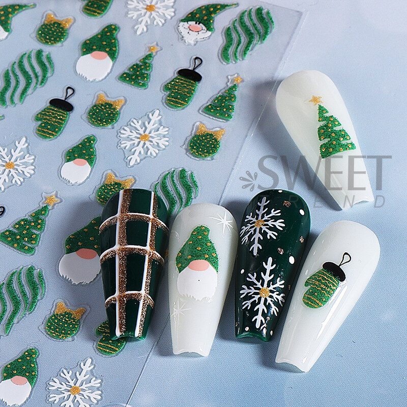 Χριστουγεννιάτικο αυτοκόλλητο νυχιών τρισδιάστατο 3D Winter Glitter Elk Snowflake Gingerbread Man Αυτοκόλλητα ολισθητήρες DIY Διακοσμήσεις για μανικιούρ
