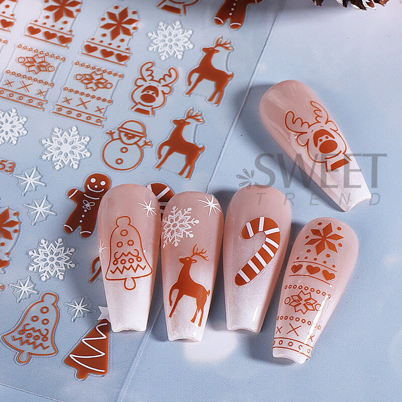 Χριστουγεννιάτικο αυτοκόλλητο νυχιών τρισδιάστατο 3D Winter Glitter Elk Snowflake Gingerbread Man Αυτοκόλλητα ολισθητήρες DIY Διακοσμήσεις για μανικιούρ