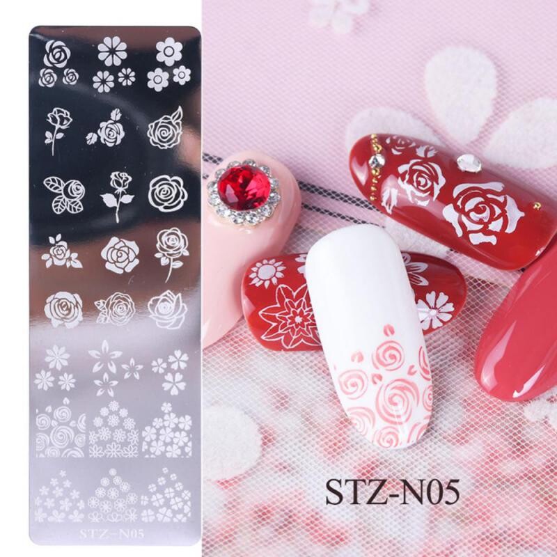 Francuski Nail Art Stamping Ploča Predložak za crtanje Geometrijske pruge Linija Cvijet Ljubav Čipka 3D slika Šablona Kalup Alat za ispis BESW